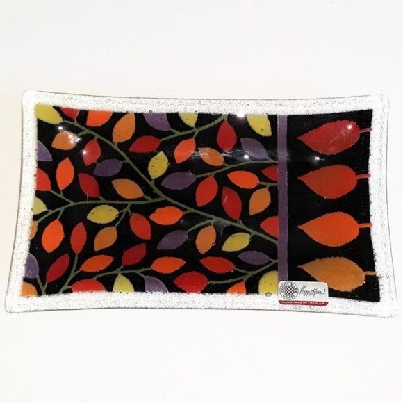 Peggy Karr autumn leaves rectangular glass tray - Picture 1 of 4